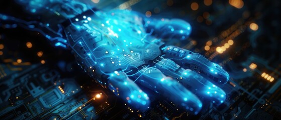 Glowing Hologram of a Robotic Hand