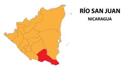 Río San Juan Map is highlighted on the Nicaragua map with detailed state and region outlines.