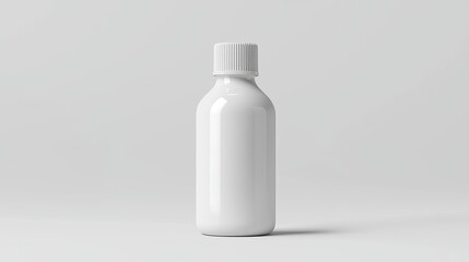 A minimalistic white bottle stands against a light background, emphasizing its smooth surface and simple design.