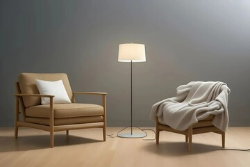 An interior scene showcasing two chairs beside a lamp, enhancing the room's comfort and aesthetic appeal.