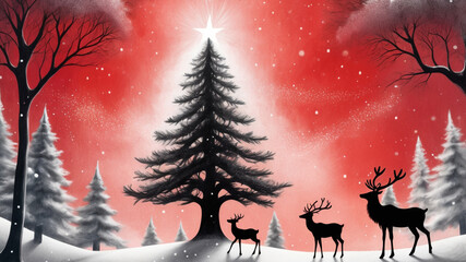 Christmas Eve Reindeer Silhouette in the Snow.