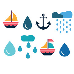 vector illustration of water icon. water, boat, rain, and anchor icon
