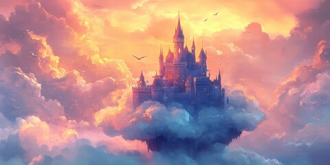 A fairytale castle floating in the clouds.