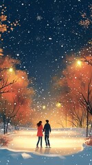 Fototapeta premium Skating Under the Stars, Ice skating