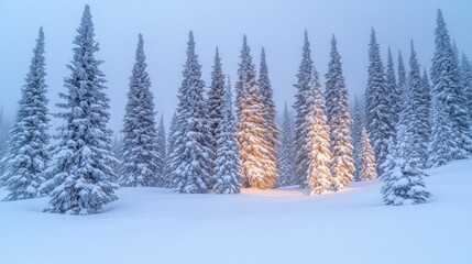 Fototapeta premium Snow Crowned Giants, Evergreen trees
