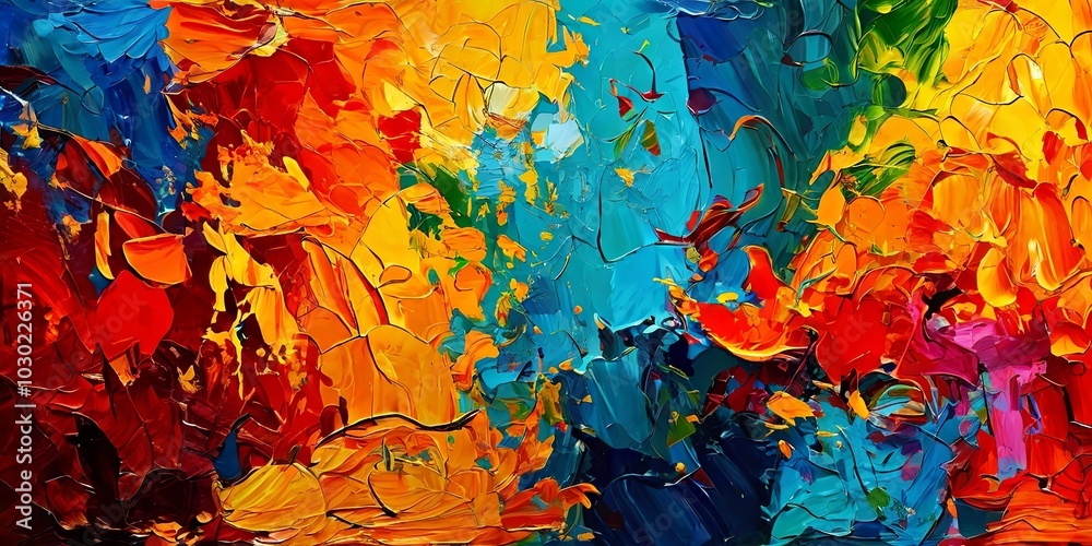 Aufkleber a colorful painting with splatters of paint that appears to be abstract