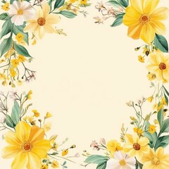 Vintage Floral Border: Watercolor Illustration of Yellow Flowers for Spring Wedding Card Design