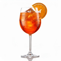 Refreshing Aperol Spritz Cocktail with Ice and Orange Slice Isolated on White Background