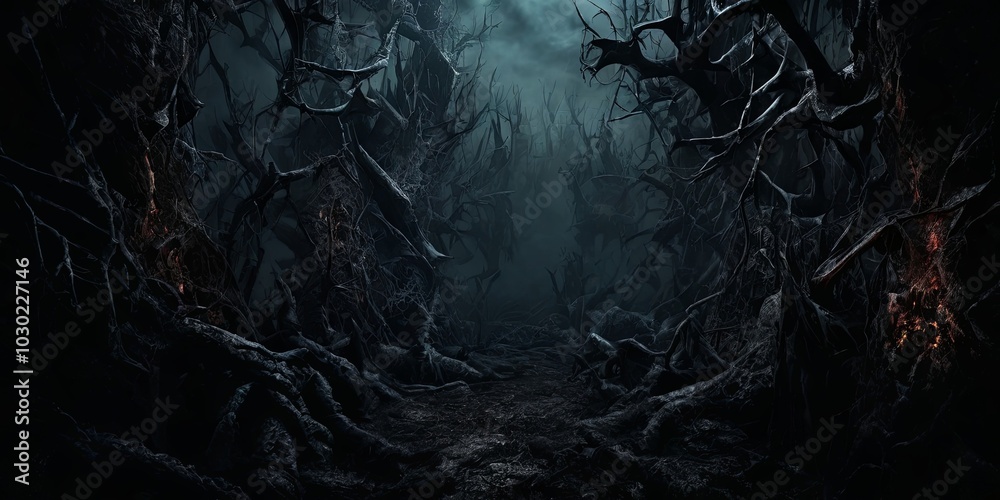 Aufkleber a dark forest with trees and branches