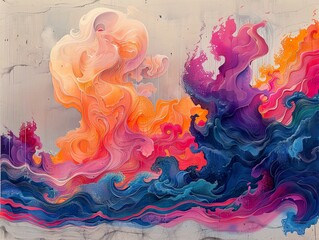 Abstract Psychedelic Wave Painting: Vibrant Colors and Fluid Forms