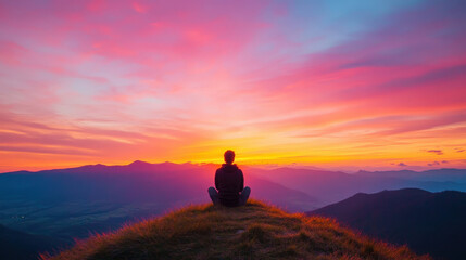 Obraz premium Breathtaking Sunset Over Mountains at Dusk