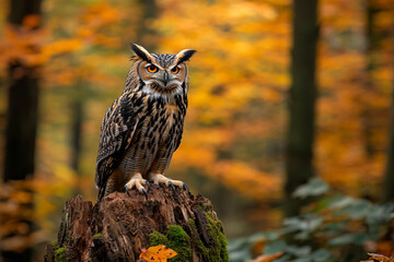 Animal in yellow leaves of autumn trees in the park generative AI picture