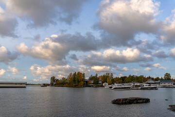Fototapeta premium Early morning over the Seurasaarenselka waterfront in Helsinki, Finland