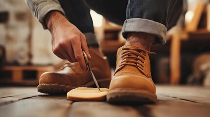 Man Cutting Shoe Sole