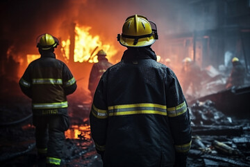 Fototapeta premium AI generated photo of courageous male firefighter against the backdrop of a fire