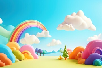 Cute rainbow fantasy background outdoors cartoon nature.