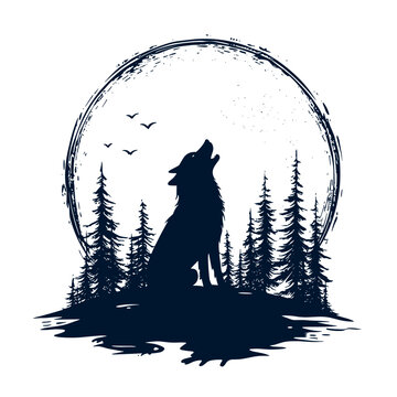 recommend clip art: silhouette of wolf howling to the moon isolated vector illustration
