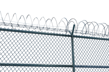 Barbed wire fence isolated on transparent background.
