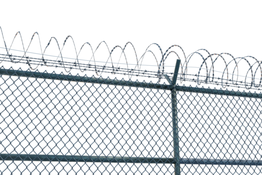 Barbed wire fence isolated on transparent background.
