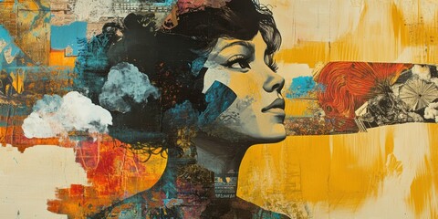 Fototapeta premium Abstract portrait with yellow background.
