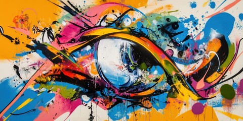 Abstract graffiti wall art, bright colors.