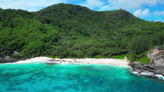 Anse Capucins Beach Mahe Island Seychelles Drone Shot Video 4K