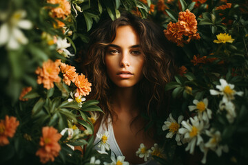 Naklejka premium Portrait of a happy female at her garden in the morning generative AI