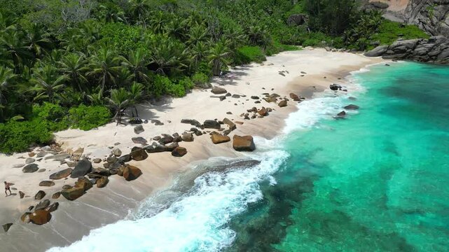 Anse Capucins Beach Mahe Island Seychelles Drone Shot Video 4K
