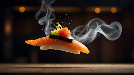 Delicious Sushi Roll with Salmon and Steamed Rice