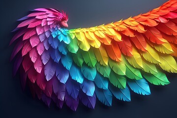 Obraz premium Vibrant Rainbow Feather Art Installation Featuring Colorful Paper Textures