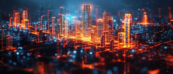 Naklejka premium Futuristic Holographic Cityscape Visualization