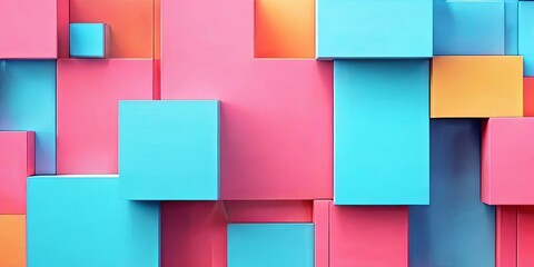 A colorful wall made of blocks in pink, blue, and yellow
