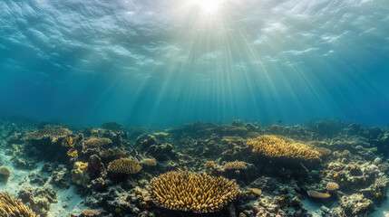 Fototapeta premium Vibrant Underwater Scene in Coral Reefs of Pacific Ocean