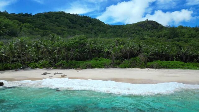 Anse Capucins Beach Mahe Island Seychelles Drone Shot Video 4K