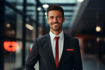 Fototapeta premium Successful business people person in modern interior office space building made with Generative AI artwork