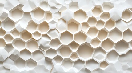 Paper cut honeycomb pattern with repeating hexagons, forming a modern, minimalistic design, paper cut honeycomb, decorative geometric pattern