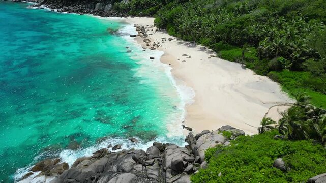 Anse Capucins Beach Mahe Island Seychelles Drone Shot Video 4K