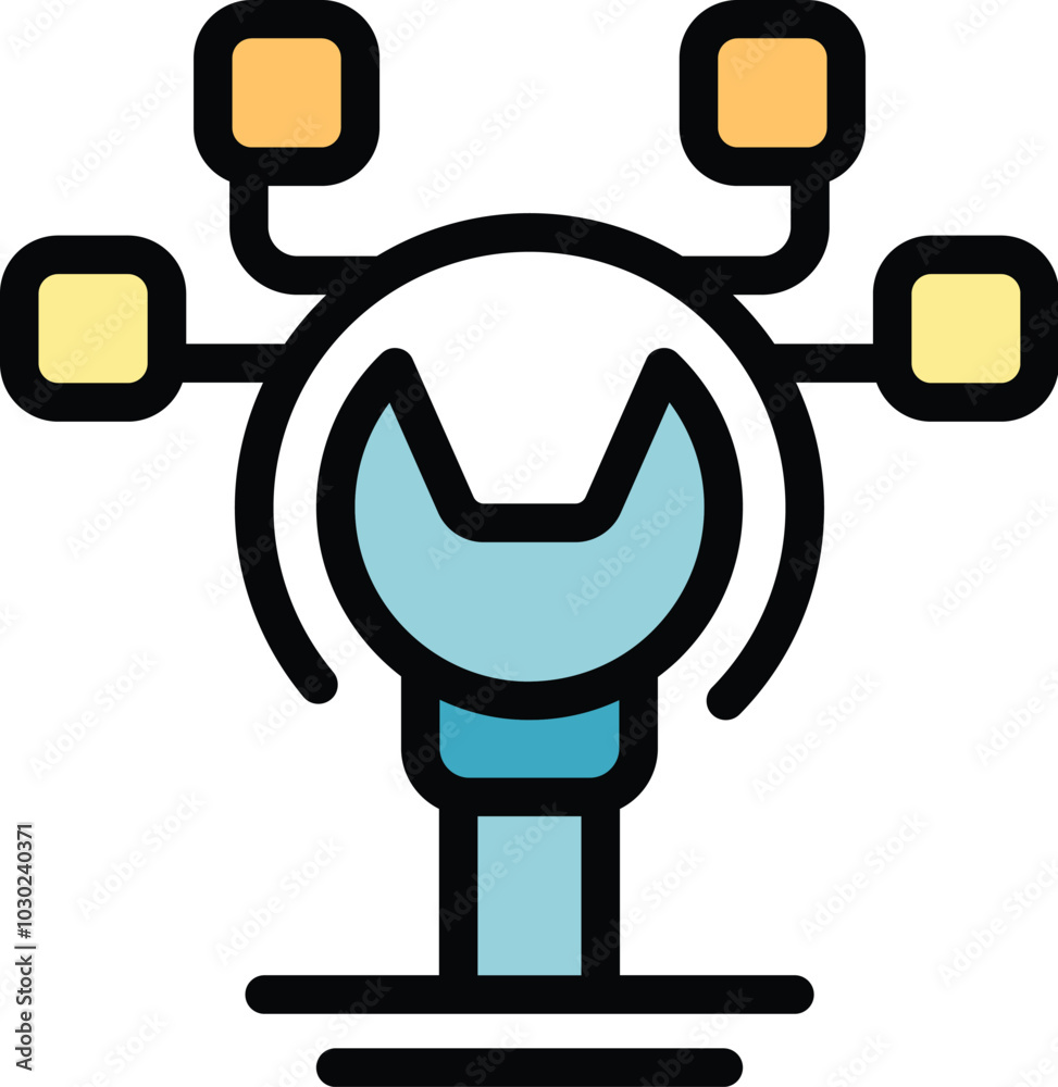 Poster system integration concept icon with wrench connecting to digital network representing seamless inte
