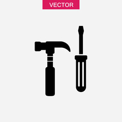 Hammer and screwdriver icon. work tool simple flat black trendy style illustration for web and app..eps