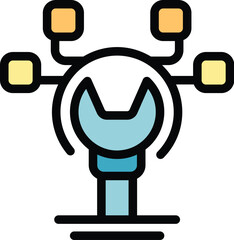 System integration concept icon with wrench connecting to digital network representing seamless integration of different systems