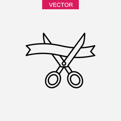 Grand opening symbol. vector ribbon and scissors icon linear illustration for web and app..eps