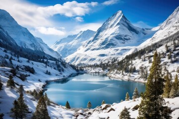 Fototapeta premium Lake landscape mountain outdoors.