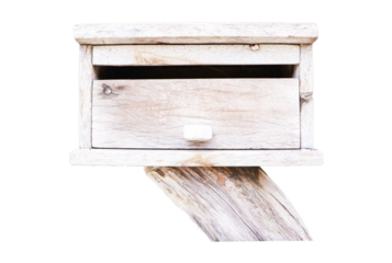 Thailand old wood brown box mailbox isolated on cut out PNG or transparent background. for wooden house door in front of house. For receiving letters or documents sent or send news to you. Postal box.