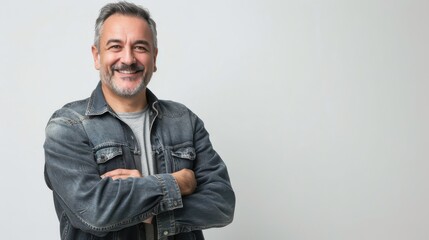 Confident Middle-Aged Man Smiling with Arms Crossed in Professional Setting