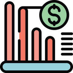 This colorful vector illustration depicts a finance chart showing market growth and a dollar coin