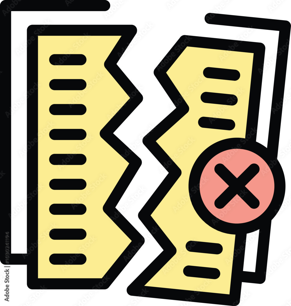 Poster torn document with a red cross sign is representing an invalid file or contract