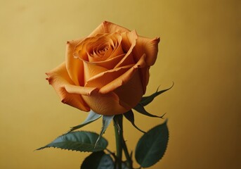 orange rose on yellow background