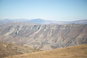 Mountains in Dagestan in the Caucasus and the blue sky