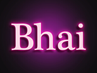 Pink glowing Neon light text effect of Hindi word Bhai.	