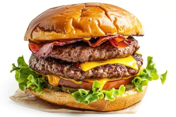 Juicy double cheeseburger with bacon